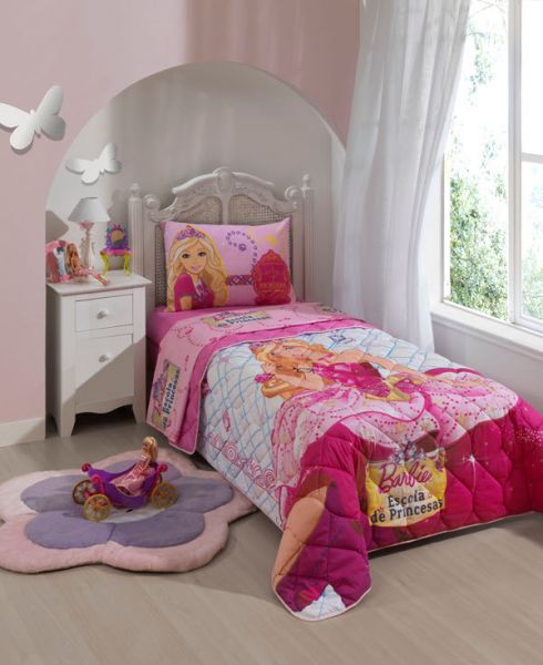 Jogo de Cama Solteiro Infantil Lepper Barbie Super Princesa Rosa